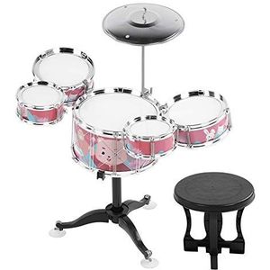 Drumstel voor kinderen, muziekspeelset Jazzmuziekinstrumenten Drumstel, cadeau voor jongens en meisjes(Coral red)