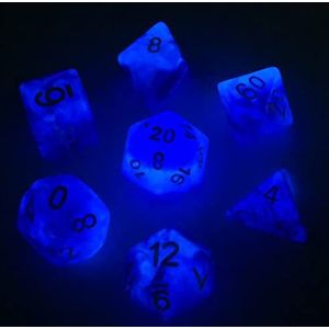 Bescon Super Glow in the Dark Nebula Glitter Polyhedral Dice Set DEEP SPACE, Luminous RPG Dice Set,Glowing Novelty DND Game Dice Set, Novelty DND Game Dice d4 d6 d8 d10 d12 d20 d% in Brick Box