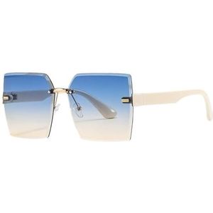 Randloze Cut Edge Net Rode Zonnebril for Dames Zonnebril Gradiëntkleur UV-bescherming Zonnebril (Color : White)