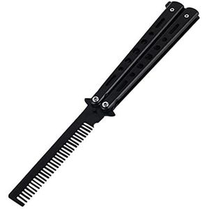 DieffematicSZ kam Foldable Comb Stainless Steel Practice Training Butterfly Knife Comb Beard Moustache Brushe Salon Hairdressing Styling Tool (Color : Black)