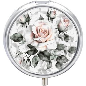 Witte Aquarel Bloemen Rose Pil Doos Pil Case Pil Organizer Geneeskunde Pil Organizer Wekelijkse Pil Organizer Pil Houder Kleine Pil Case Pil Containers Pil Houder voor Portemonnee