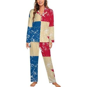 Panama Retro Vlag Lange Mouw Pyjama Sets Voor Vrouwen Klassieke Nachtkleding Nachtkleding Zachte Pjs Lounge Sets