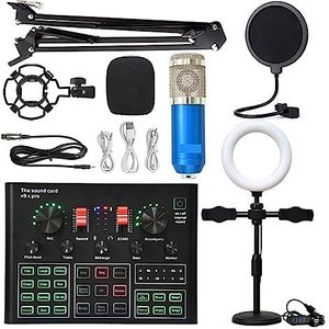 Geluidskaartset, Professionele condensatormicrofoon draadloze karaoke-geluidskaart met vrijdragende beugel Invullicht(Blue suit)
