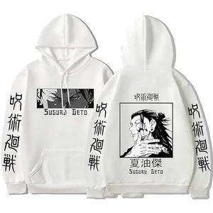Rcrllya Anime Jujutsu Kaisen Hoodie Suguru Geto Eyes Manga Grafische Sweatshirts Mannen Lange Mouw Casual Lente Vrouwen Truien, Wit, XL