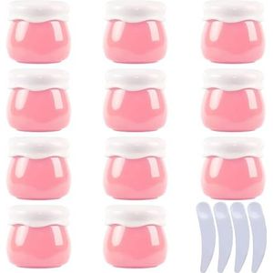 Cosmetische potten, Pak van 12, lege roze 10 ml plastic cosmetische potten containerpot lippenbalsem lotion opslagcontainer gezichtscrème reisfles + 4 x spatel(Roze)