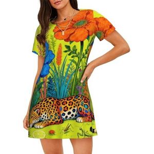 Zelinge Cartoon Womens Nachtjapon Slaap Tee Nachthemd Korte Mouw Nachtjapon Zachte Nachtkleding S-3XL, Leopard Giraffe Lime Groen, S