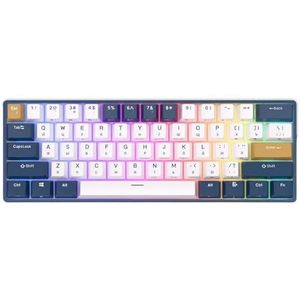 QPSJXN RK61 Draadloos mechanisch toetsenbord, 60 procent, RGB backlit 61, bluetooth, USB 24G, schrijfmachinestijl (Russisch klein blauw)