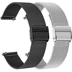 2 stks Mesh & Soild RVS Horlogeband 20mm Compatible With Samsung Galaxy Horloge 42mmactive 40mm / Gear S2 Classic/Gear Sport Band Strap (Color : Black Yellow, Size : 22mm lug width)
