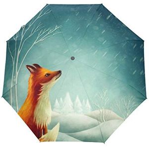 My Daily Little Fox Winter Travel Paraplu Auto Open/Sluit Lichtgewicht Compact Winddicht, Meerkleurig, One_Size