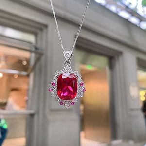 Kettingen voor vrouwen 12 * 16 MM Tanzanite Emerald Ruby Ketting Edelsteen Sieraden Cadeau for vrouwen (Color : Red_Onesize)