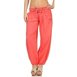 malito dames pofbroek in effen kleuren | lichte stoffen broek | super Vrijetijdsbroek voor aan het strand | Harembroek - nochalant 3417 (koraal)