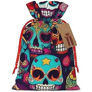 Sugar Skulls Trekkoord Kerst Gift Bag-Met Rustieke Aantrekking, Perfect Voor Al Uw Gift Noden