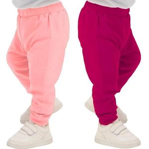 100% katoenen babybroek kinderbroek | 2 stuks casual sweatbroek zachte en comfortabele babykleding voor jongens en meisjes, fuchsia - roze, 1 Jaar