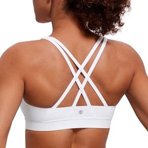 CRZ YOGA Dames Strappy Back Draadloze Gewatteerde Workout Yoga Sport BH wit M
