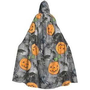 NEZIH Halloween mantel met capuchon voor volwassenen, Halloween grijze vleermuis spin pompoen print, cosplay kostuum, volledige lengte (185 cm)