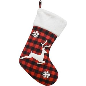 MAKOMAKI Kerstkous open haard decor geschenk leuke boom sneeuwvlok rood wit geruite sok laarzen woondecoratie (grijs)