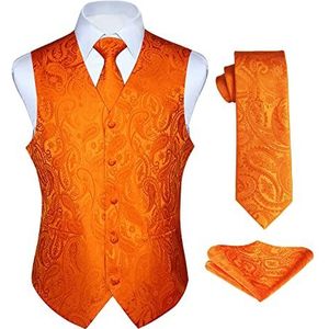 Enlision Men's Gilets Paisley Orange Bruiloft Gilet Tie Pocket Square Jacquard Feest Suit Vest Set S