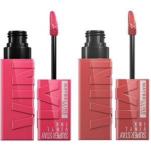 Maybelline New York SuperStay Vinyl Ink Lippenstift Birlant Kleur 35 Cheeky + SuperStay Vinyl Ink Lichtgevende Afwerking Kleur 20 Coy - 2 Lippenstiften met Precisie Applicator