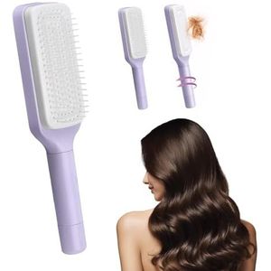 Xuxuejing Zelfreinigende haarborstel voor vrouwen, intrekbare haarborstel, gemakkelijk schoon te maken, antistatische massageborstel, roterende telescopische structuur (Roland paars)