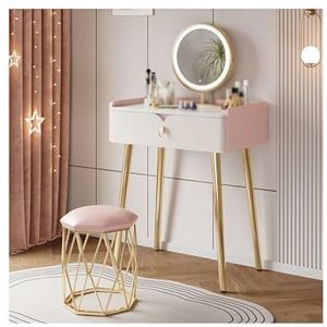 YYUINU Kaptafel, kaptafel set met verlichte spiegel, 3-kleuren touchscreen dimbare spiegel, slaapkamer make-up kaptafel, roze-50 cm