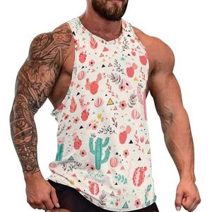 Mooie Cactus En Bloemen Heren Tank Top Grafische Mouwloze Bodybuilding Tees Casual Strand T-Shirt Grappige Gym Spier
