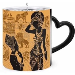 Afrikaanse Stam Zwarte Vrouw Koffie Mok 11oz Kleur Veranderende Mokken Hartvormig Handvat Warmtegevoelige Verkleuring Cups