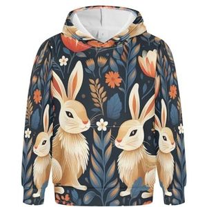 KAAVIYO Bloemenprint, schattig, konijntje, hoodie, atletisch, 3D-print voor meisjes en jongens, Patroon, M