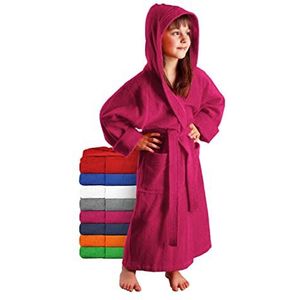 Arus - Kinderbadjas, 100% Katoenen Badstof, met capuchon, Framboos, 128