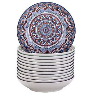 vancasso Mandala Tafelservies, soepborden, porselein, 12-delige set diepe borden, soepborden, Ø 20,8 cm, serviesborden, soepkommen, Boheemse stijl, 700 ml