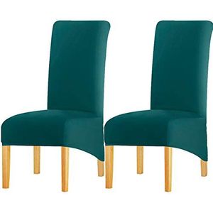 Keluina Stretch-XL-stoelhoezen met hoge rug, effen stof, voor eetkamer, elastaan, grote overtrekken voor eetkamerstoel, voor thuis, restaurant, hotel (groenblauw, set van 2)