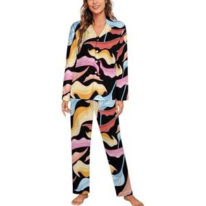Kleurrijke Bladeren Lange Mouw Pyjama Sets Voor Vrouwen Klassieke Nachtkleding Nachtkleding Zachte Pjs Lounge Sets