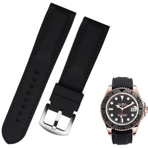 dayeer Zachte heren siliconen horlogeband voor MIDO Sport rubberen vervangende bandarmband (Color : Black silver, Size : 22mm)