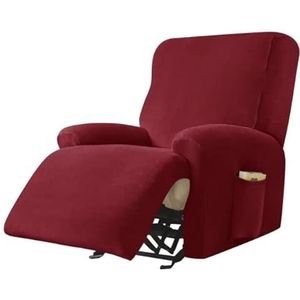 4-delige fauteuil hoes Fluwelen stretch schommelstoel hoezen met zijvak Antislip fauteuil hoes Bank meubelbeschermer met elastische onderkant (Color : Burgundy)