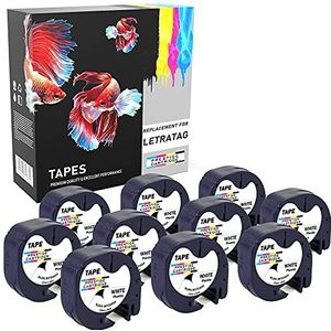 Prestige Cartridge 5 Compatibel 91201 S0721610 S0721660 Zwart op Wit 12mm x 4 m Plastic Label Tapes voor Dymo LetraTag LT100H LT100T LT110T QX50 XR XM 2000 Plus Label Makers