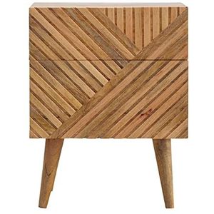Artisan Furniture IN247 2 lade massief houten lijn gesneden nachtkastje met Scandinavische stijl benen