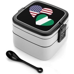 Nigeria Amerikaanse vlag Bento Box Volwassen Lunchbox Herbruikbare Lunchcontainers met 2 compartimenten voor werk picknick