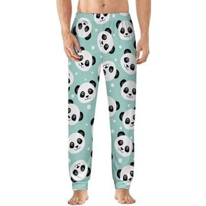 Schattige Panda Face heren pyjama broek zachte lounge bodems lichtgewicht slaapbroek
