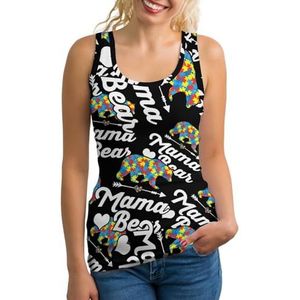 Mama Bear Autism Awareness Lichtgewicht Tank Top voor Vrouwen Mouwloze Workout Tops Yoga Racerback Running Shirts S