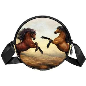Dierlijke Paarden vechten schilderij Crossbody Tas Messenger Bag Purse voor Vrouwen, Meerkleurig, 6.7x6.7x2.3 in, Sling Rugzakken