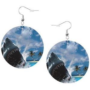 LAMAME Ocean Shark gedrukt ronde Dangle Earring lederen oorbel vakantie partij decoratie