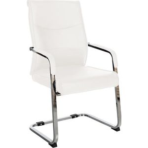 CLP Hobart Cantileverstoel, bezoekersstoel, stoffen of kunstleer, chromen frame en gevoerde armleuningen, ergonomische schommelstoel, kleur: wit, materiaal: kunstleer