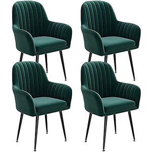 GEIRONV Flanel eetkamer stoelen set van 4, woonkamer slaapkamer balkon receptie stoelen appartement fauteuil 47 × 44 × 80cm Eetstoelen (Color : Green, Size : Black feet)