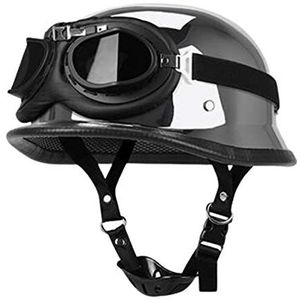 Motorhelmen met vintage bril, retro Moto halve helm, Harley motorhelm, Street Legal vintage open helm voor mannen en vrouwen, volwassenen, DOT-gecertificeerd