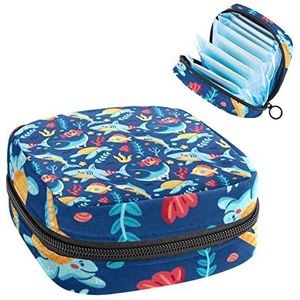Periode Pouch Draagbare Tampon Opbergtas,Tampon Houder voor Portemonnee Vrouwelijke Product Organizer,Kleurrijke Marine Life Pattern, Meerkleurig, 4.7x6.6x6.6 in/12x17x17 cm