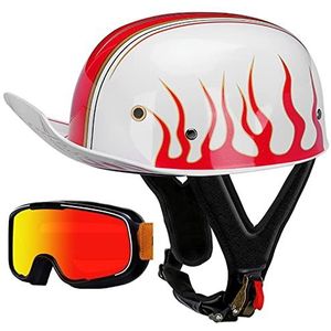 Retro-motorhelm voor volwassenen, vintage jethelmen in Duitse stijl met bril voor scooter, bromfiets, lichtheid, baseballpet, heren en dames, DOT-gecertificeerd Decoration