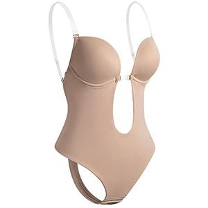 Dames Bodysuit Met Gebouwd BH-sexy Strapless Shapewear Naadloze Body Shaper Voor Bruiloft Bruidsmeisje (Color : Skin, Size : XL)