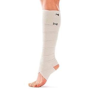 Zeer elastisch verband voor compressie met 2 beige clips om op het lichaam te wikkelen