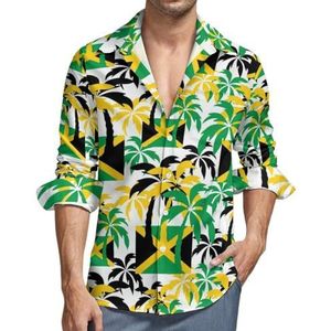 Palmbomen in Jamaica Kleuren Casual Heren Shirts Lange Mouw met Zak Hawaiiaans Shirt Vakantie XL