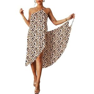 ZKZFCAI Strandjurk voor dames, strandjurk, zomer, strandwikkeljurk, verstelbare bandjes, wikkeljurk, bedekkende strandkleding, Luipaard, one size