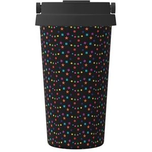FUkker Geïsoleerde koffiemok, reisbeker, 500 ml, koffiebeker met geïsoleerde beker van roestvrij staal, confetti en sterren